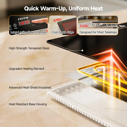 Electric Food Warming Tray, 10 Heat Levels, Timer Control & Tempered Glass