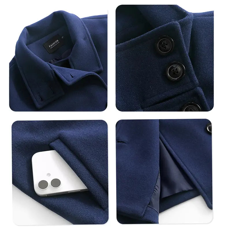 Women Oversized Stand Collar Wool Blend Pea Coat