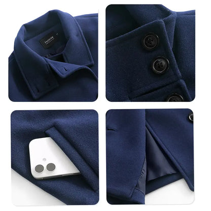 Women Oversized Stand Collar Wool Blend Pea Coat