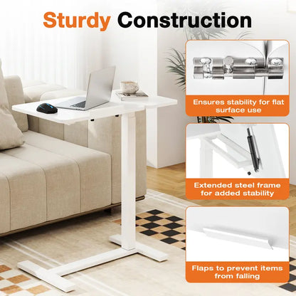 Adjustable Overbed Bedside Table with Wheels, Rolling Laptop Desk with Tilting Top