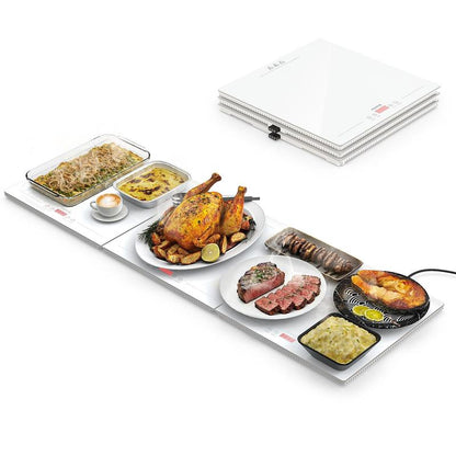 Electric Food Warming Tray, 10 Heat Levels, Timer Control & Tempered Glass