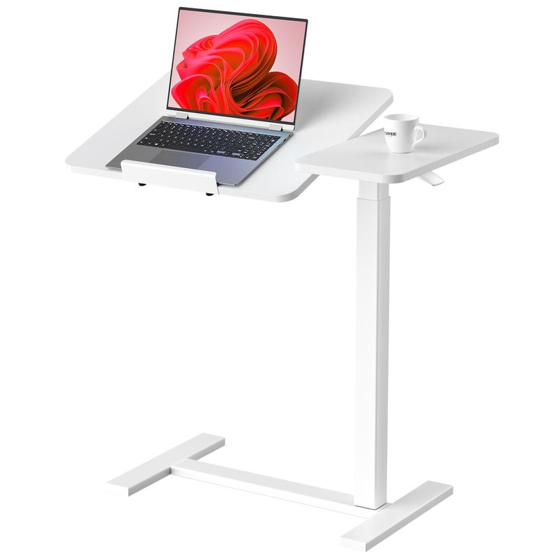 Adjustable Overbed Bedside Table with Wheels, Rolling Laptop Desk with Tilting Top