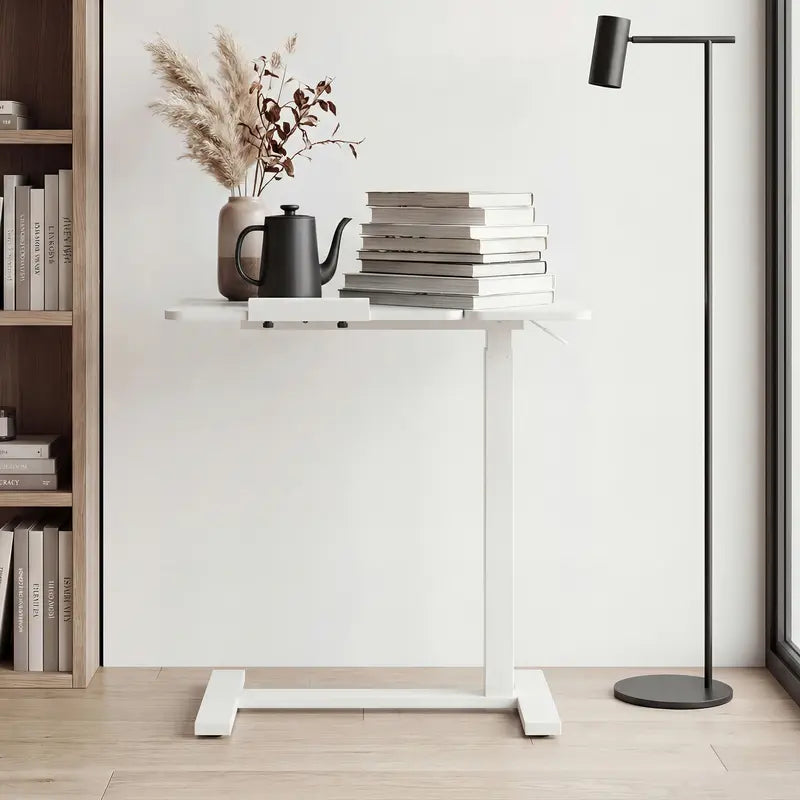 Adjustable Overbed Bedside Table with Wheels, Rolling Laptop Desk with Tilting Top