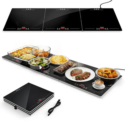 Electric Food Warming Tray, 10 Heat Levels, Timer Control & Tempered Glass